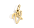 Polished gold-tone stainless steel V-shaped heart pendant with built-in bail detail - Steel / Letter V