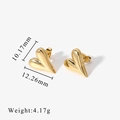 Pendientes de corazón en acero inoxidable pulido con dimensiones de tamaño y peso - Estilo Corazón 3D (TE19111) / Dorado
