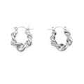Silver twisted rope hoop earrings in stainless steel with a textured geometric design - Steel Color (TE19132)