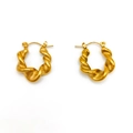 Elegant gold twisted hoop earrings with a textured cable design and secure hinged closure - Gold (TE19132)