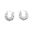 Silver twisted croissant hoop earrings in stainless steel featuring a spiral rope design - Steel Color (TE19133)