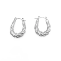 Silver stainless steel twisted rope hoop earrings in U-shaped geometric design - Steel Color (TE19134)