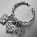 Minimalist S925 sterling silver open ring with textured square charms and lava finish - Adjustable Size 14 / Square Pendant Style / White Gold