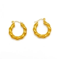 Pair of shiny golden twisted rope hoop earrings with secure pin closures in a classic design - Gold (TE19136)