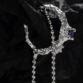 S925 sterling zilveren oorklem met paarse edelsteen en lange kralenketting kwastjes - 925 zilver / Witgoud (Enkel)