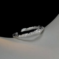 Minimalist S925 sterling silver adjustable ring with hammered texture and diamond accent - Adjustable Open / Silver (White Rhinestone)