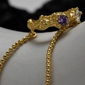 Goudkleurige ring met lavatextuur, paarse zirkoon en hangende kralen kwastjeskettingen - 925 zilver / 18K Verguld (Enkel stuk)