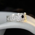 S925 sterling zilveren ring met gesmolten textuur en zwarte edelsteen inlegwerk - Open Maat 14 (Verstelbaar 12-17) / Zilver