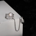 Minimalistische S925 zilveren dubbele ringenset met ketting en schelpparel voor vrouwen - Verstelbaar Open / Witgoud