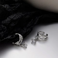 Polsino dell'orecchio doppio in argento S925 con zircone scintillante e catena a sfere - Argento 925 / Oro Bianco (Singolo)