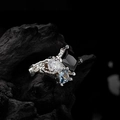 Irregular silver ring with black square stone, clear drop stone and light blue gem - 925 Silver / Silver (Black Rhinestone)