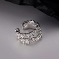 Earcuff minimalista de plata de ley S925 con textura de lava orgánica doble - Plata 925 / Plata (Pieza Individual)