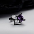 Vintage gothic S925 silver clip-on ring with purple gemstone and black gold plating - 925 Silver / Black Gold (Purple Rhinestone)