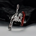 Irregular S925 silver lava ring with dark red enamel in a fluid artistic design - Open Size 14 (Adjustable 12-17) / White Gold