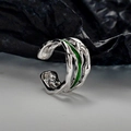 Ear cuff de plata S925 con diseño de ondas huecas y detalles en esmalte verde - Plata 925 / Verde (Individual)