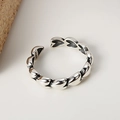 Anillo abierto vintage de plata de ley S925 con diseño de corazones continuos - Talla Abierta 14 (Ajustable 12-17) / Plata Antigua