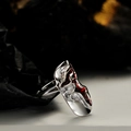 S925 sterling silver open ring with irregular lava texture and red enamel finish - Open Size 7 (Adjustable 5-9) / White Gold