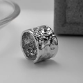 Adjustable wide band 925 sterling silver ring featuring a textured hammered finish - Open Size 13 / White Gold
