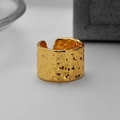 Polished gold wide open ring with unique hammered texture and adjustable fit - Open Size 13 / 18K Gold