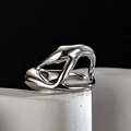 Irregular liquid style S925 sterling silver open ring with polished metallic finish - Adjustable Size 14 / White Gold