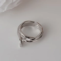 Three-layer knotted S925 sterling silver open ring with minimalist twisted design - Adjustable Size 12 / White Gold