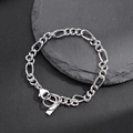 Minimalist S925 sterling silver Figaro chain bracelet with lobster clasp and metal tag - 925 Silver / White Gold