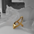 Abstrakter geometrischer offener Ring in Goldoptik mit elegantem Hohl-Tropfendesign - Offene Größe 13 (Verstellbar) / 18K Gold