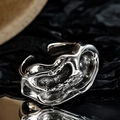 Irregular liquid metal silver ring with minimalist adjustable open band design - Adjustable Size 14 / Antique Silver