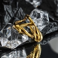 Minimalist irregular S925 sterling silver ring with liquid metal gold lava texture - Adjustable Size 14 / 18K Gold
