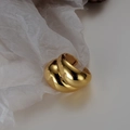 Polished chunky gold minimalist S925 silver double layer ring on textured paper - Open Size 14 / 18K Gold