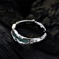 Anello in argento sterling S925 con smalto verde e design organico tipo lava - N. 14 Aperto (Regolabile 12-17) / Oro Bianco