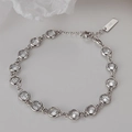 S925 Sterling Silber Armband mit funkelnden runden Zirkon-Kristallen und Karabinerverschluss - 925er Silber / Weißgold