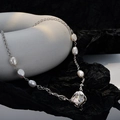 Collier en argent S925 avec perles baroques et pendentif à texture de lave moderne - Argent 925 / Or Blanc