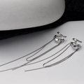 Silver micro-set tassel ear bone clip with double-layer box chains for women - 925 Silver / White Gold (Single)