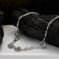 Collana in argento sterling S925 stile bambù con cinque gemme di avventurina verde - Argento 925 / Oro Bianco