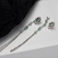 Silver fringe earrings with green aventurine jade beads in a minimalist tassel design - 925 Silver / White Gold