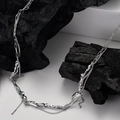 Collier multicouche minimaliste en argent S925 avec chaîne bleu menthe et texture fondue - Argent 925 / Bleu Menthe