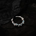 Onregelmatige S925 zilveren open ring met koraalblauwe emaille voor heren en dames - Open Maat 14 (Verstelbaar 12-17) / Witgoud