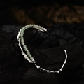 S925 sterling silver bamboo style cuff bracelet with green aventurine beads - 925 Silver / White Gold