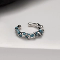 S925 ασήμι σκουλαρίκι ear cuff κοραλλί μπλε σμάλτο με ακανόνιστο κυματιστό σχέδιο - Ασήμι 925 / Λευκόχρυσο