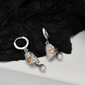 Pendientes de plata S925 con circón de corazón naranja y colgante de perla blanca - Plata 925 / Oro Blanco