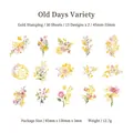 Floral PET stickers with gold foil, 30 pieces pack for scrapbooking and decoration - Vintage Colorful