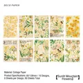 Vintage-Blumendekorpapier-Packung mit 60 Blatt Sonnenblumen und Lilien für Tagebuchgestaltung - Bergblumen Sonnenuntergang