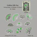Golden fan vellum stickers with vintage Chinese patterns for scrapbooking decor - Gold Silk Fan