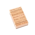 Retro wooden perpetual calendar stamps set featuring seven days of the week and weather icons - Weather Diary