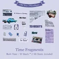Pegatinas retro con cámaras y coches vintage, 40 piezas sobre fondo púrpura para manualidades - Fragmentos de Tiempo