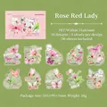 PET Aufkleber Set mit 10 grünen Schmetterling und Blumen Motiven für Scrapbooking - Rot-Rosa Dame