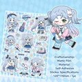 Einzelner Anime-Aufkleberbogen mit blauhaarigem Mädchen für DIY-Tagebuchdeko - Techno Honey