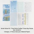 Floral Lace Sticker Pack in Light Blue and Green Palette for Scrapbooking Decor - Flower Bay Overture (SC4391G)
