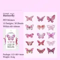 PET Schmetterling Sticker mit Kristall-Juwelen-Effekt für DIY Bastelprojekte, 30 Stück - Rosa Make-up Flügel / Rosa